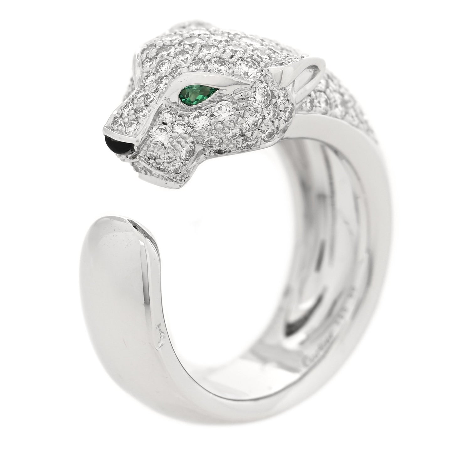 18K White Gold Diamond Black Onyx Emerald Panthere De Cartier Ring 50 5.25