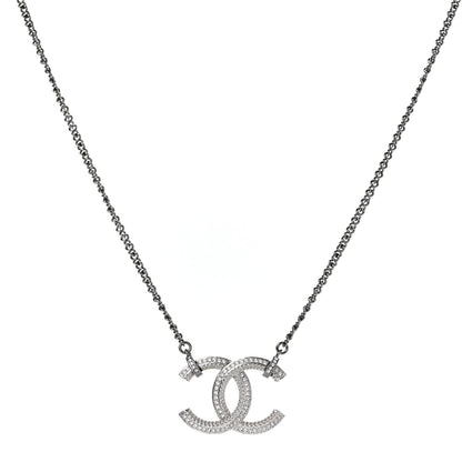 Chanel Crystal CC Pendant Necklace Silver 1 of 7
