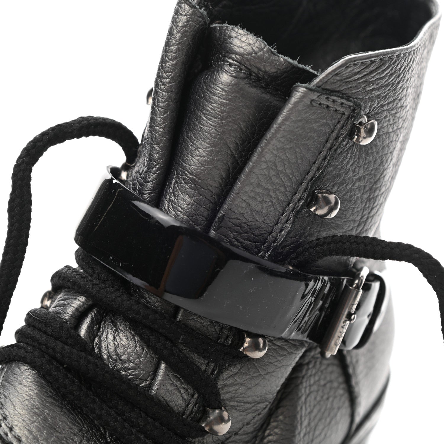 Chanel Metallic Grained Calfskin Patent Cap Toe Combat Short Boots 37.5 Dark Silver 9 of 15