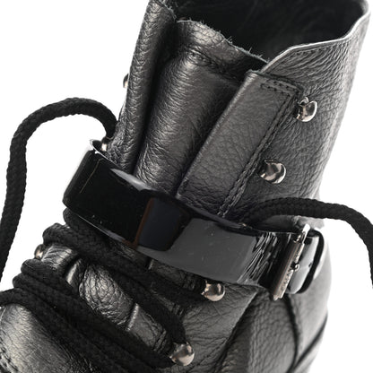Chanel Metallic Grained Calfskin Patent Cap Toe Combat Short Boots 37.5 Dark Silver 9 of 15