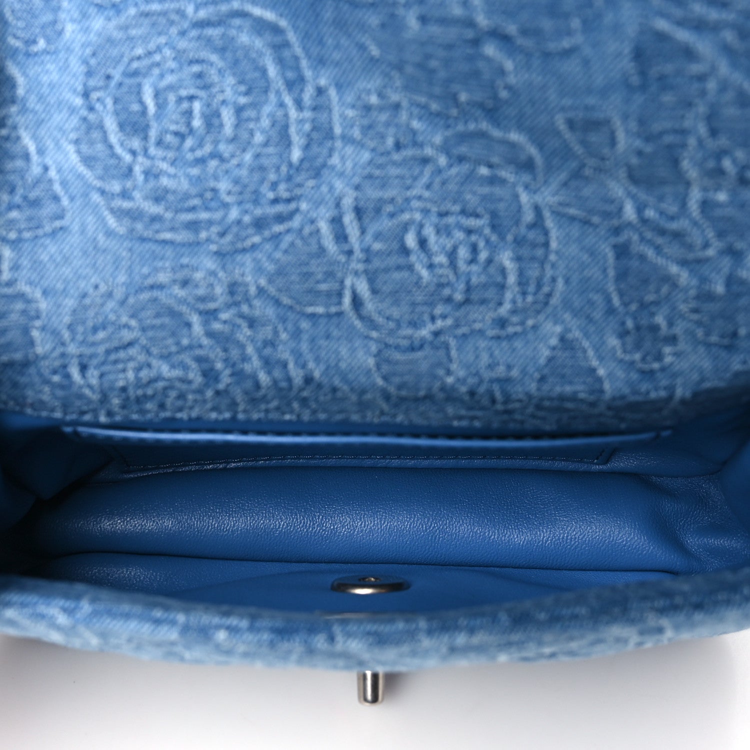 Chanel Denim Quilted Camellia Sweetheart Mini Rectangular Flap