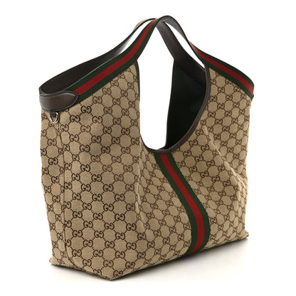Gucci GG Monogram Web Large Giglio Tote Beige Brown 4 of 11