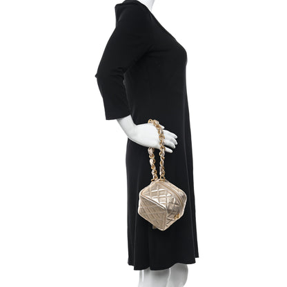 Chanel Metallic Lambskin Quilted Cube Chain Wristlet Case Gold 3 of 10