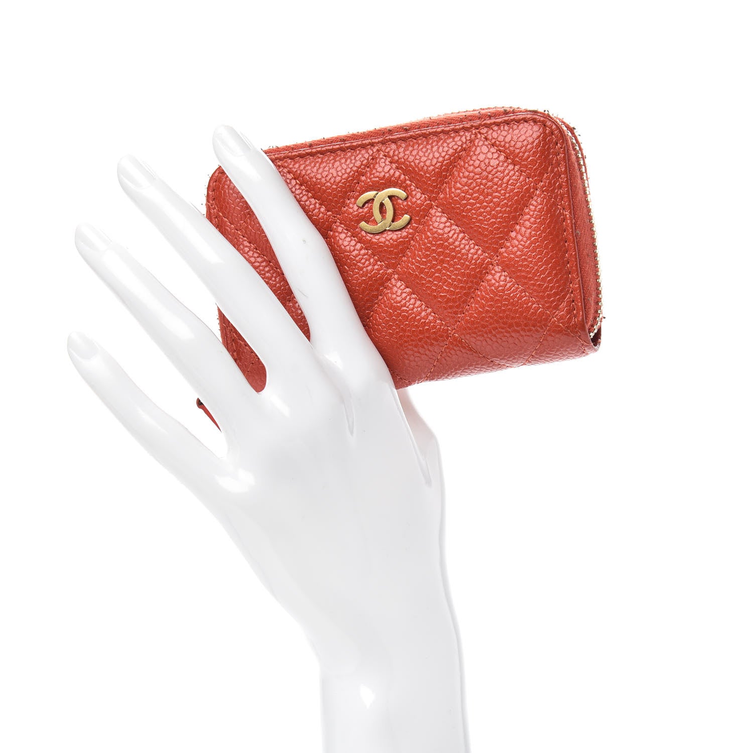 Chanel Pearly Caviar Quilted Zip Coin Purse Orange 2 of 10