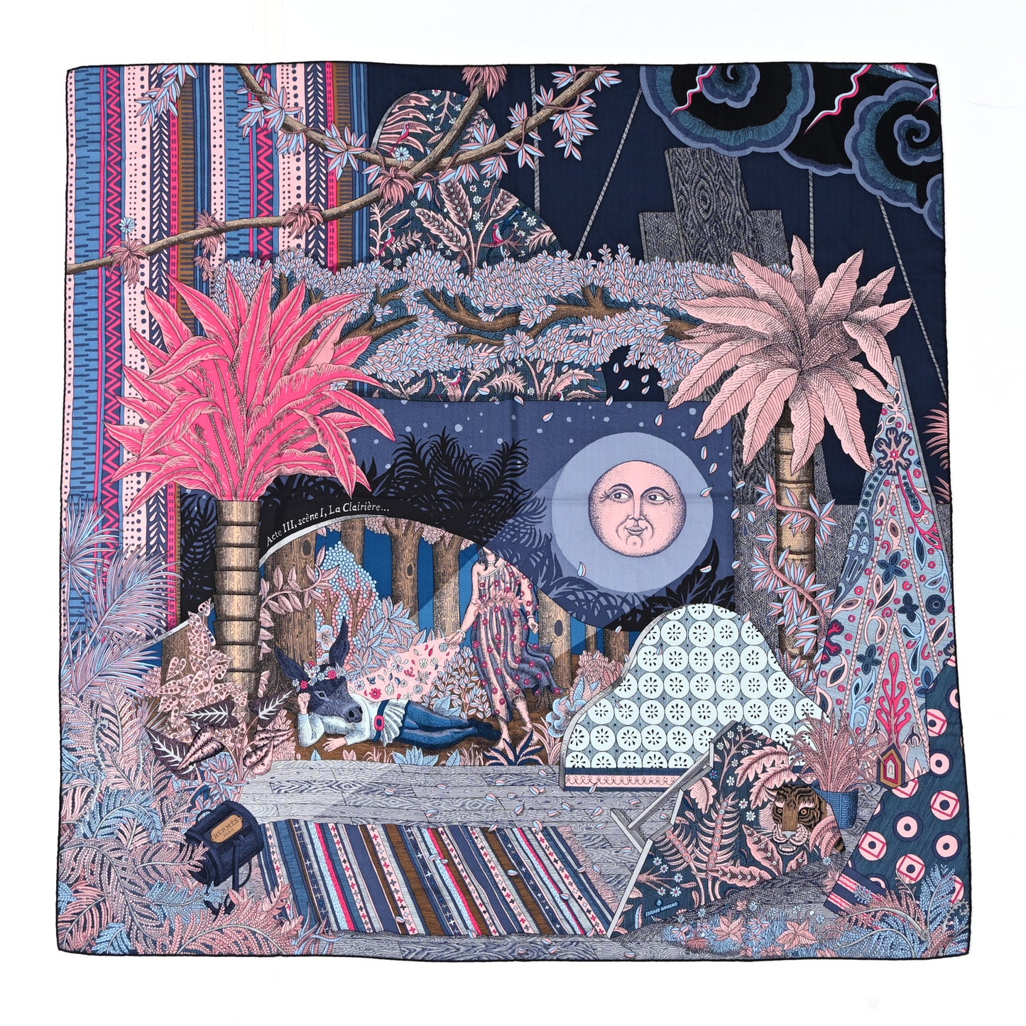 Cashmere Silk Acte III Scene I La Clairiere Shawl 140 Marine Rose Vif Blue Jean