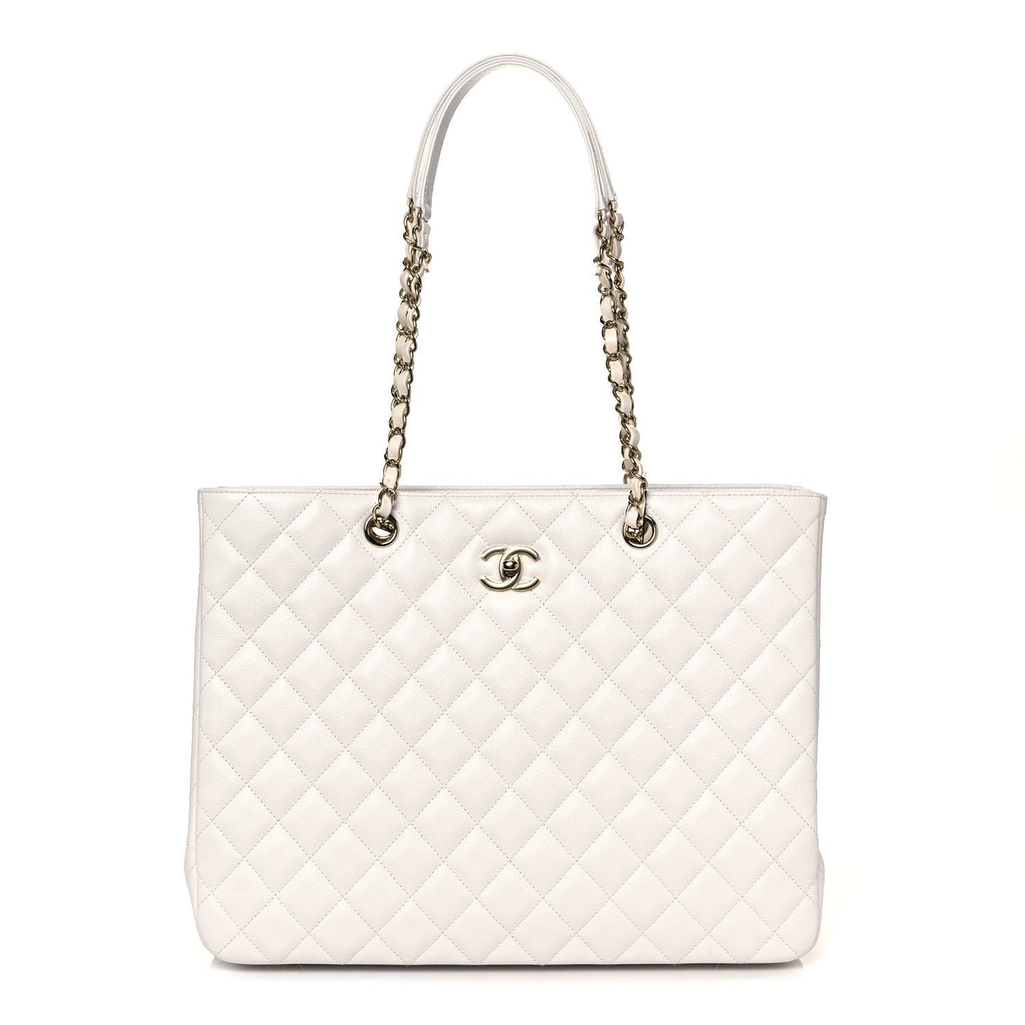 Caviar Quilted Large Classic Shopping Tote White