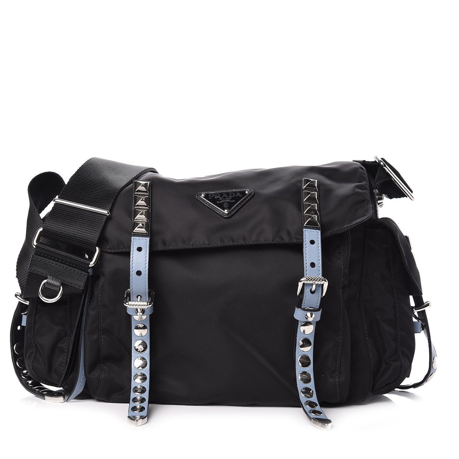 Prada Nylon New Vela Studded Messenger Black Astrale 1 of 12