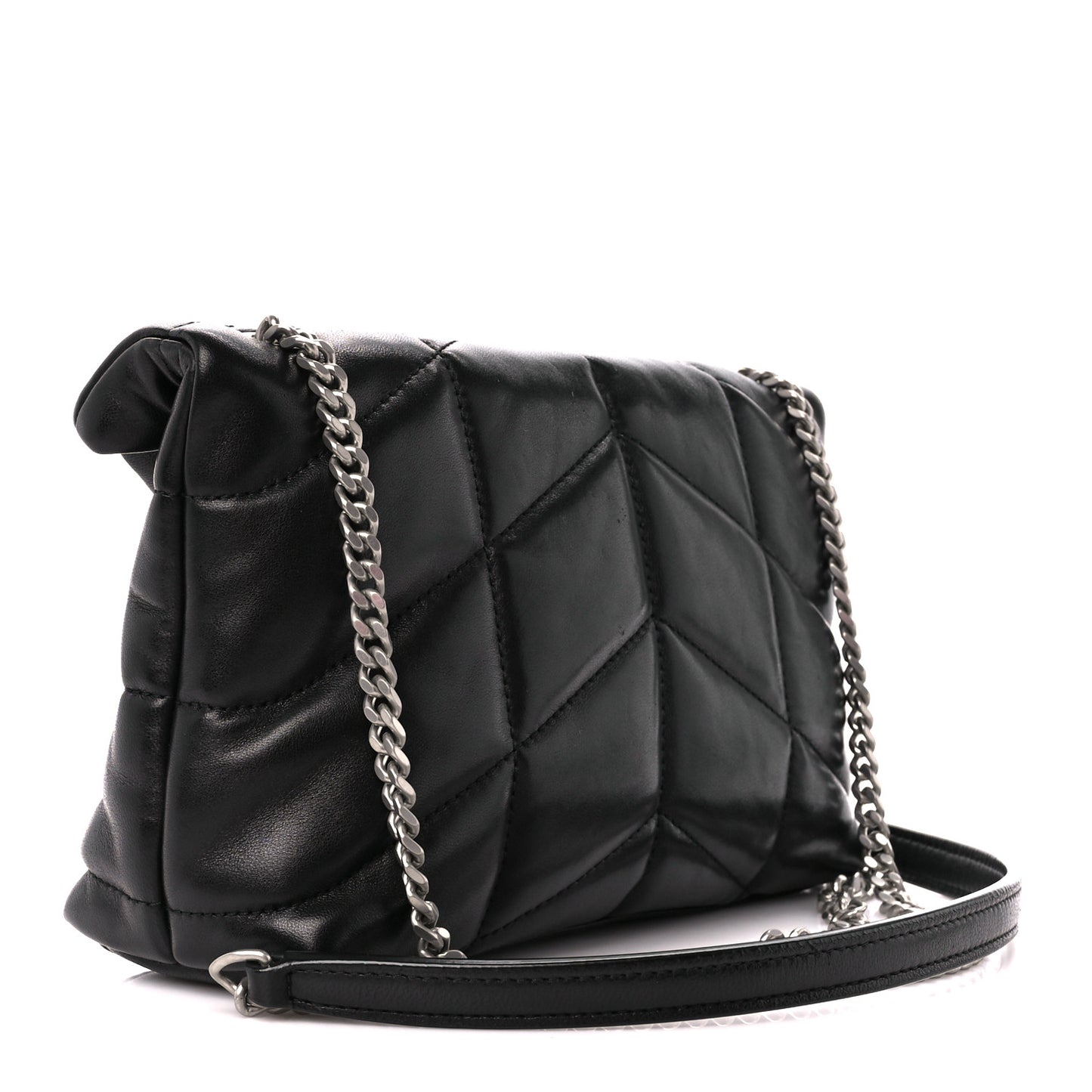 Lambskin Quilted Small Loulou Puffer Monogram Chain Satchel Black