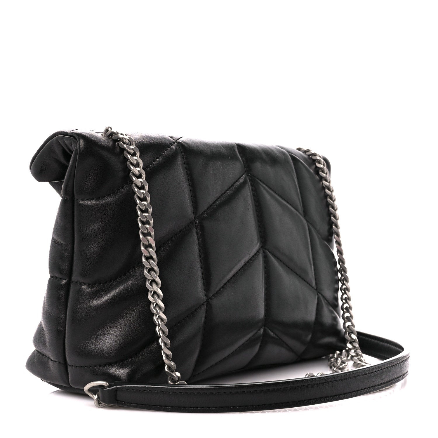 Saint Laurent Lambskin Quilted Small Loulou Puffer Monogram Chain Satchel Black 3 of 11