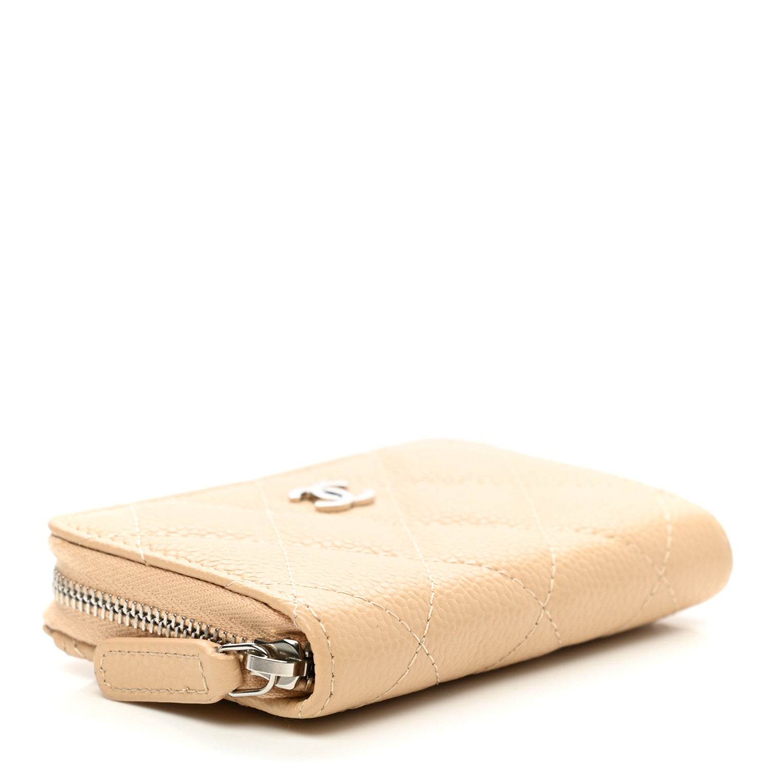Chanel Caviar Quilted Zip Around Coin Purse Beige 4 of 8
