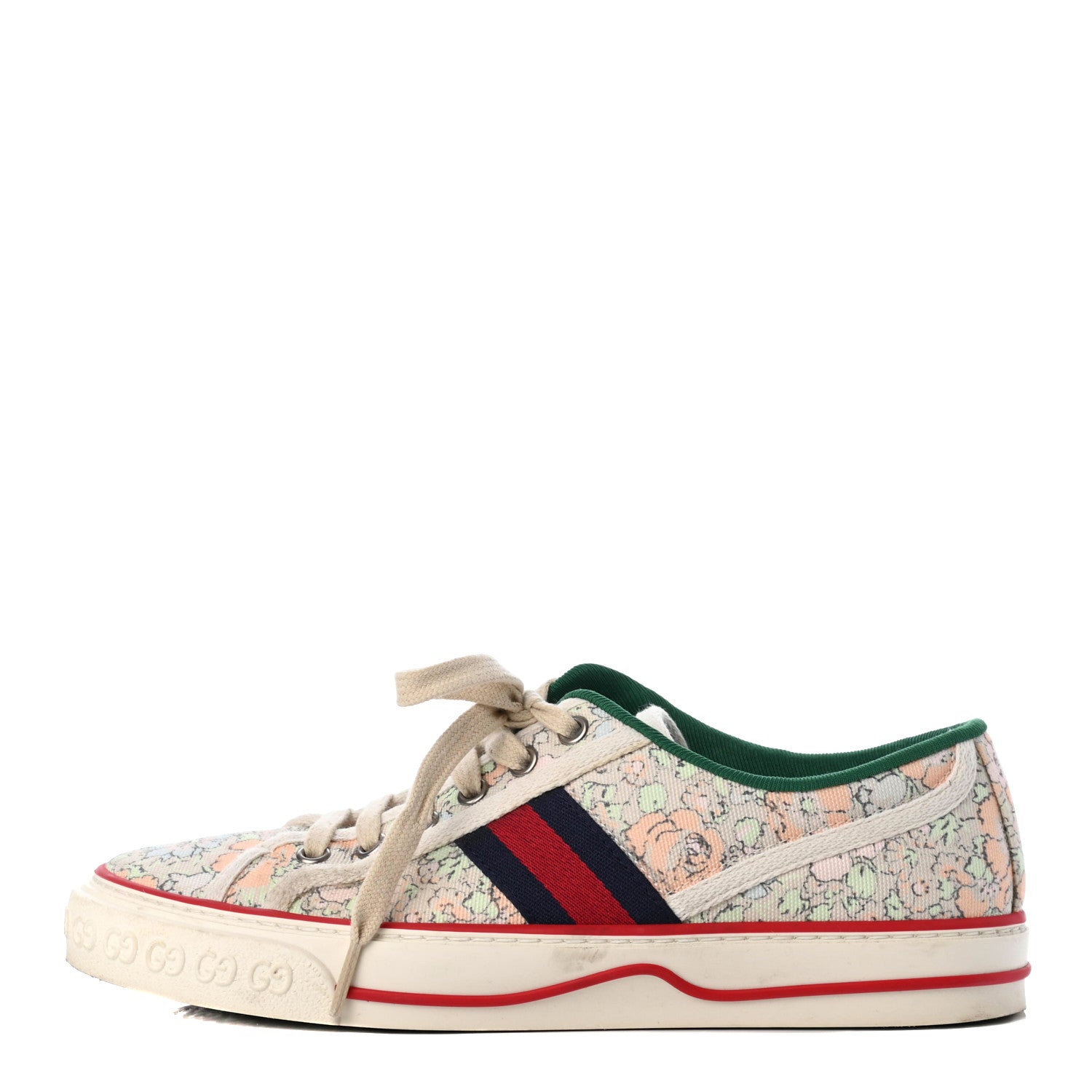 Gucci X LIBERTY OF LONDON Canvas Web Tracy Print Womens 1977 Tennis Sneakers 38.5 Mint Peach Mystic White 1 of 8