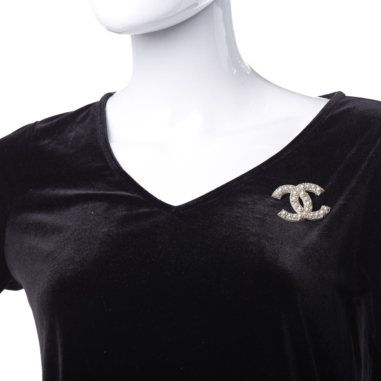Pearl Crystal CC Brooch Gold