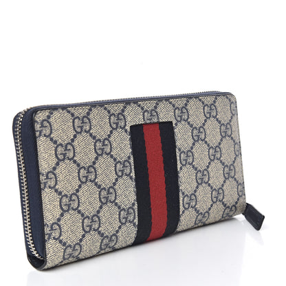Gucci GG Supreme Monogram Web Zip Around Wallet Beige Blue 3 of 8
