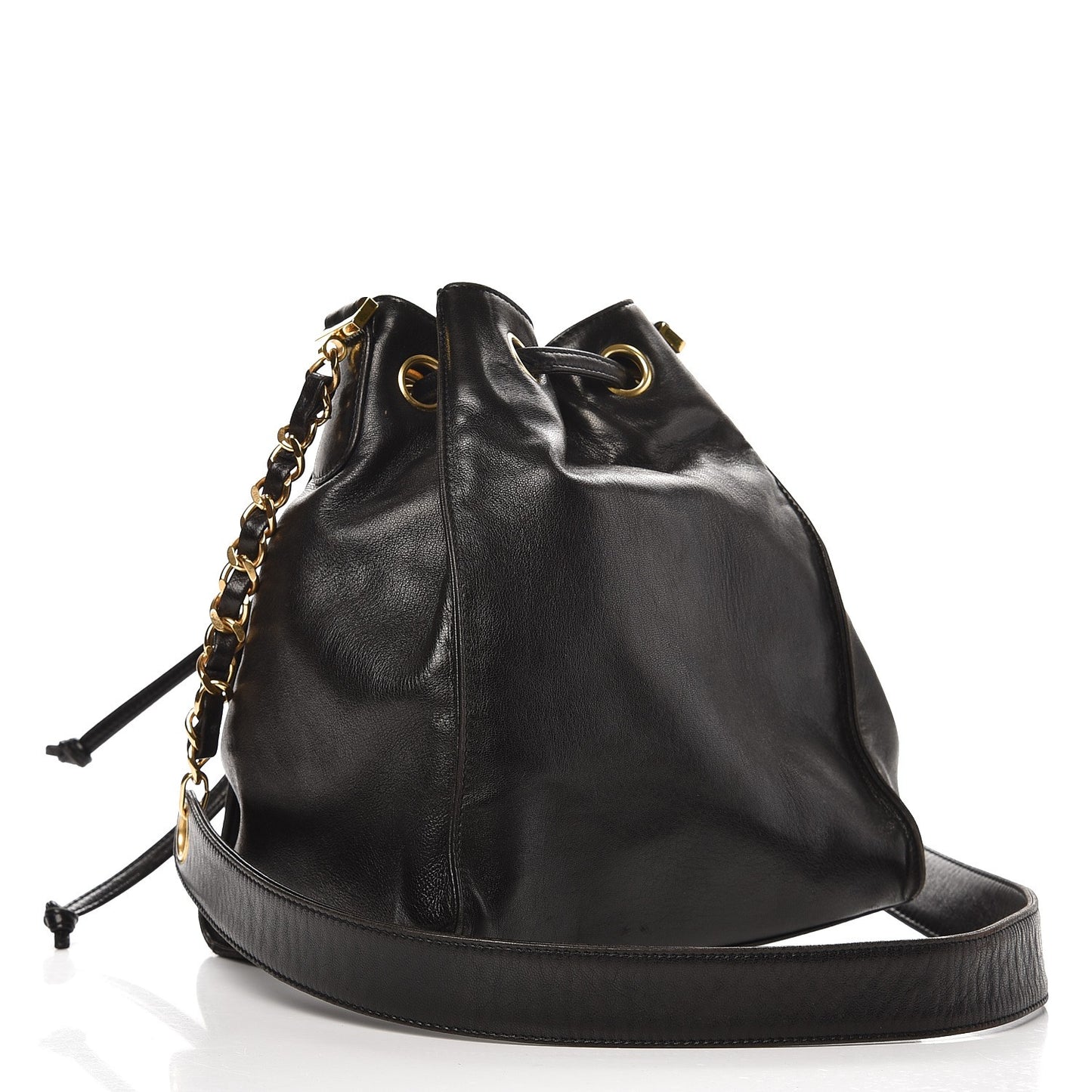 Lambskin CC Drawstring Shoulder Bag Black