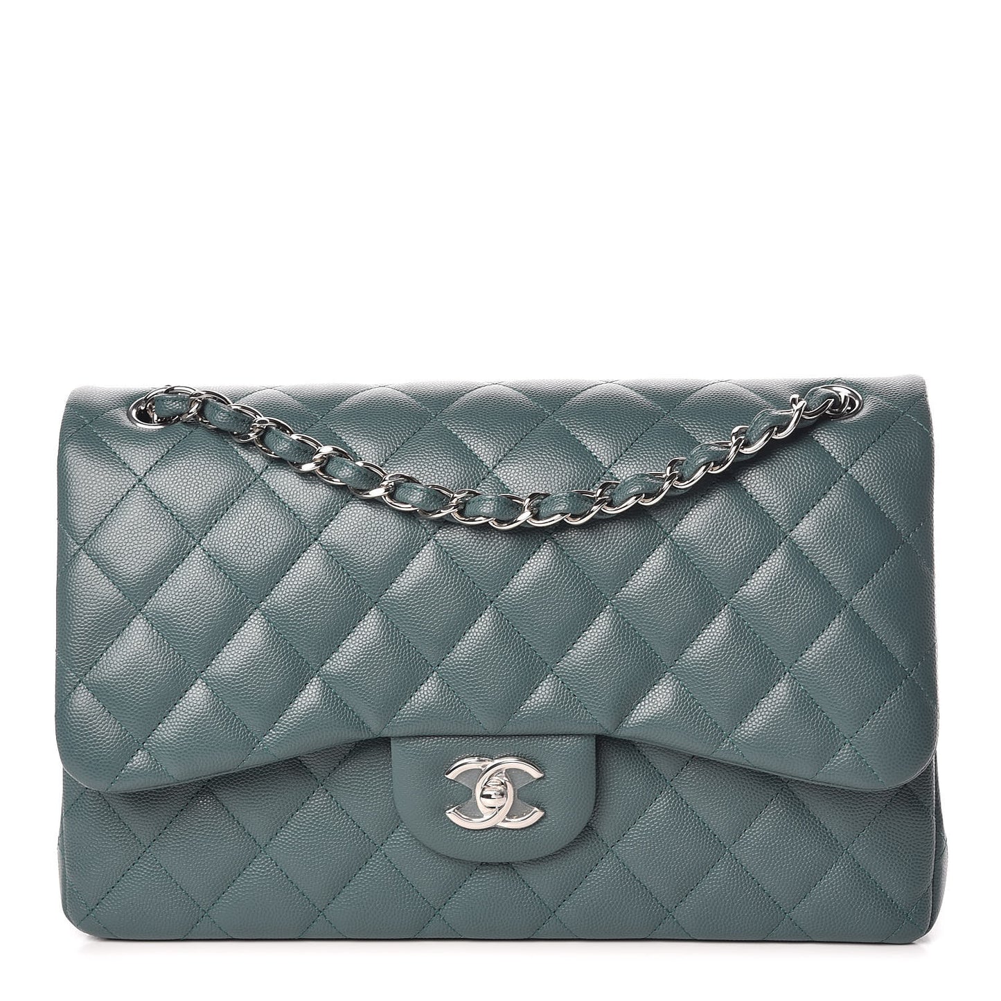 Caviar Quilted Jumbo Double Flap Dark Green
