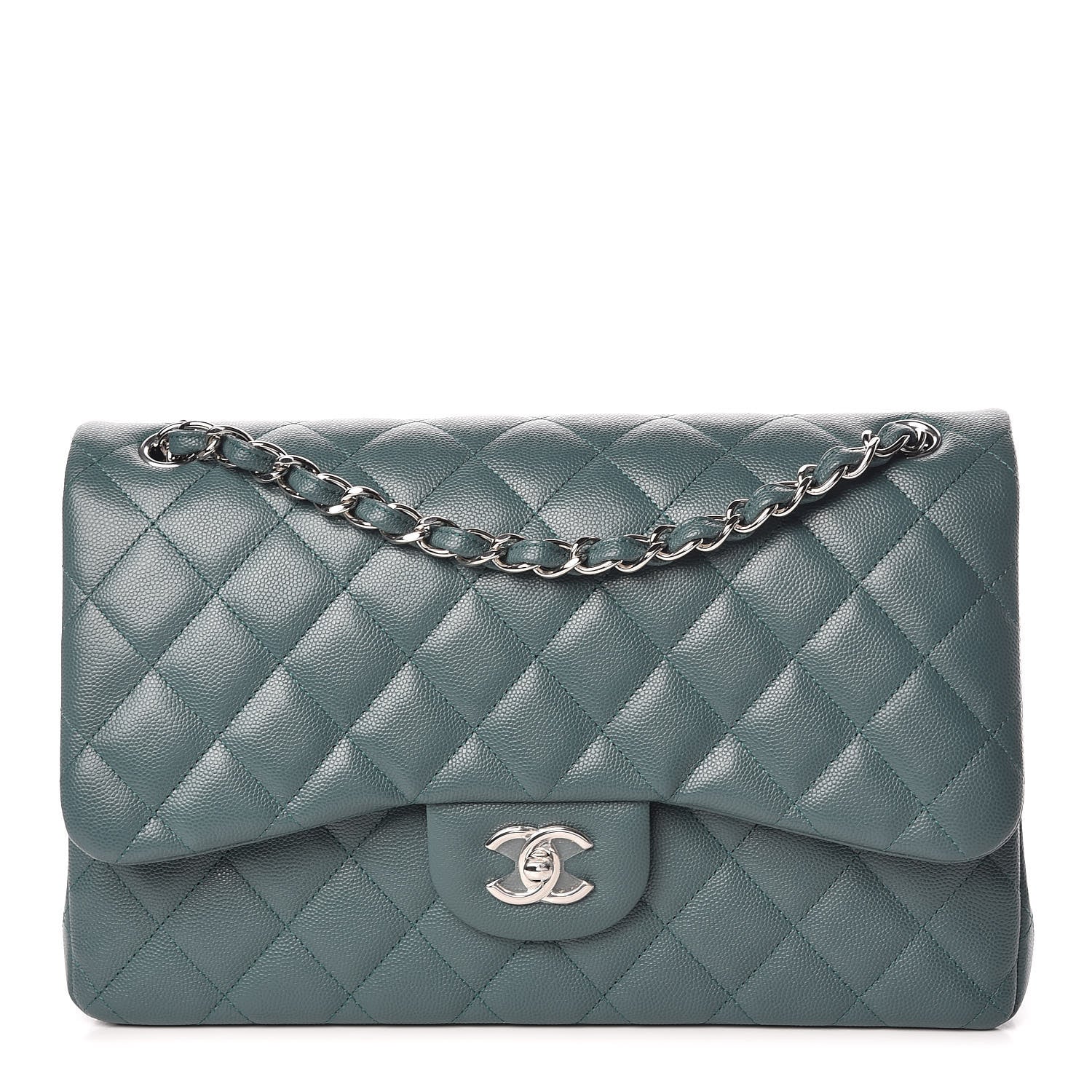 Chanel Caviar Quilted Jumbo Double Flap Dark Green 1 of 13