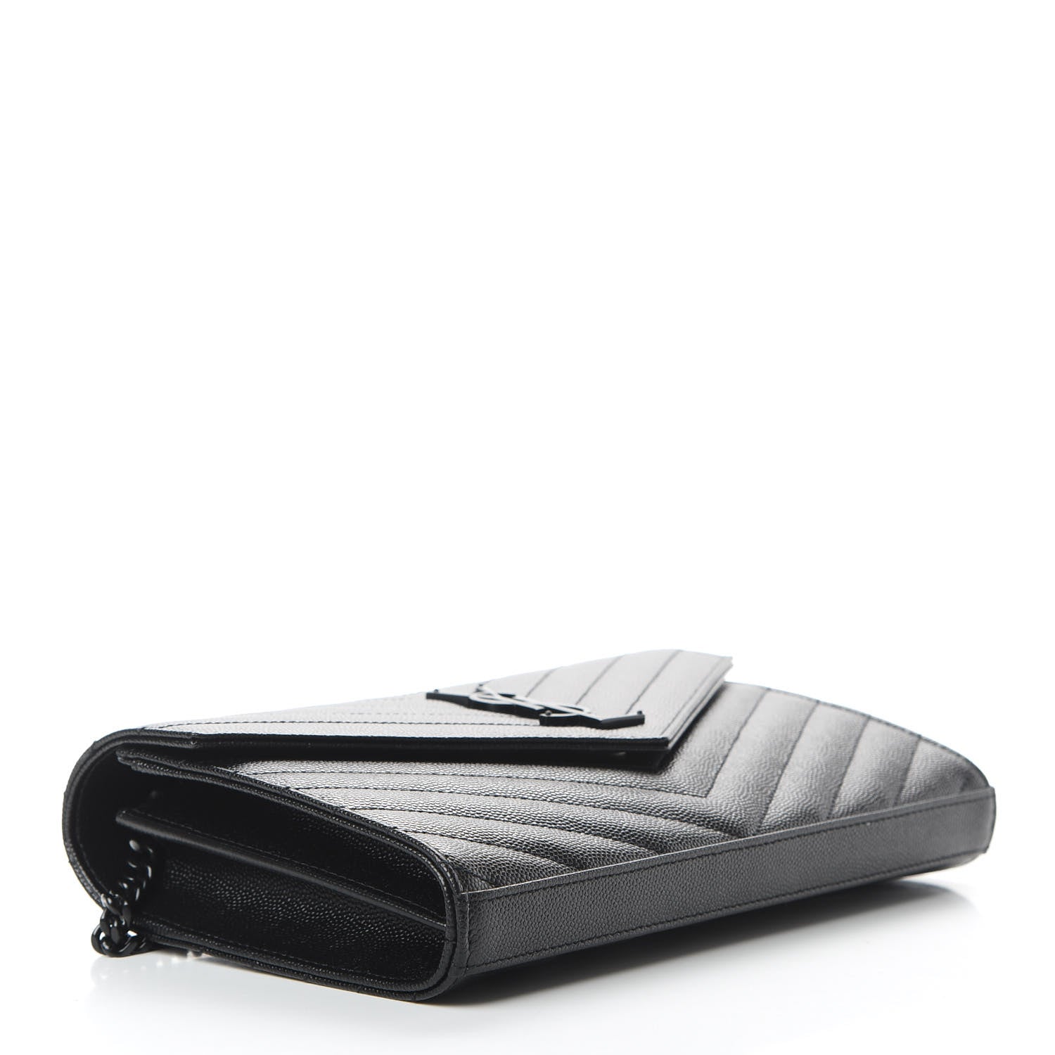 Saint Laurent Grain De Poudre Matelasse Chevron Monogram Chain Wallet Black 4 of 11
