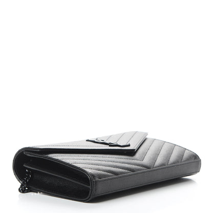 Saint Laurent Grain De Poudre Matelasse Chevron Monogram Chain Wallet Black 4 of 11