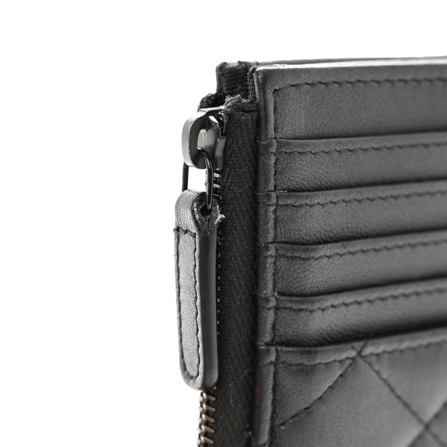 Pearly Lambskin Quilted Zip Card Holder So Black