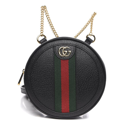 Gucci Grained Calfskin Web Mini Ophidia Round Backpack Black 1 of 9
