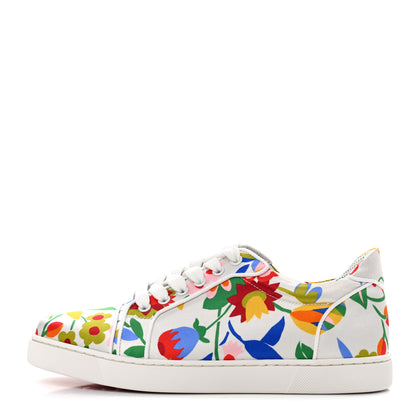 Christian Louboutin Satin Vieira Print Womens Orlato Flat Sneakers 40 White Multicolor 1 of 7