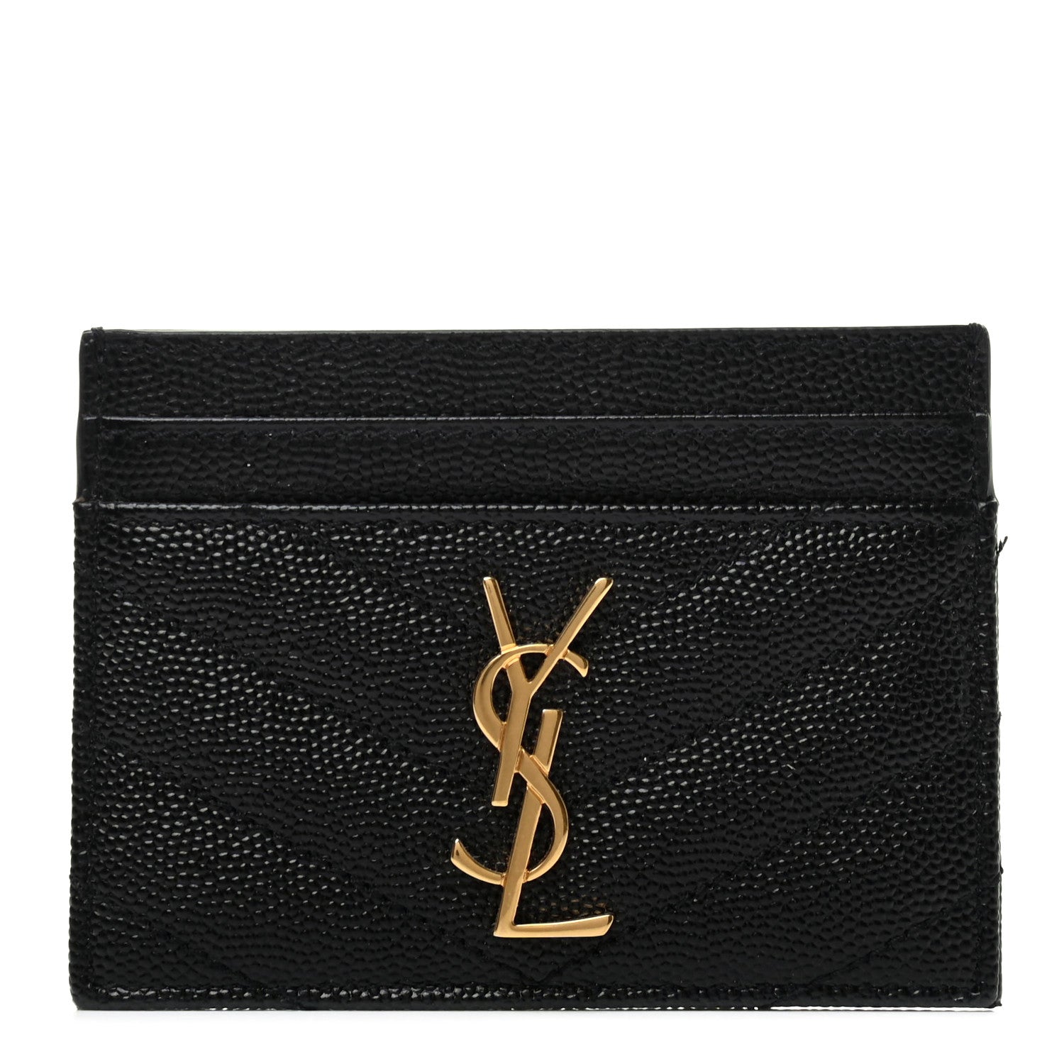 Saint Laurent Grain De Poudre Matelasse Chevron Monogram Credit Card Case Black 1 of 6