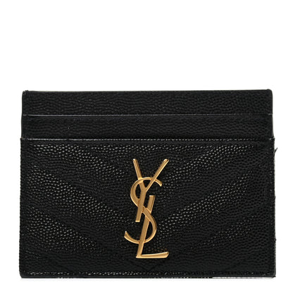 Saint Laurent Grain De Poudre Matelasse Chevron Monogram Credit Card Case Black 1 of 6