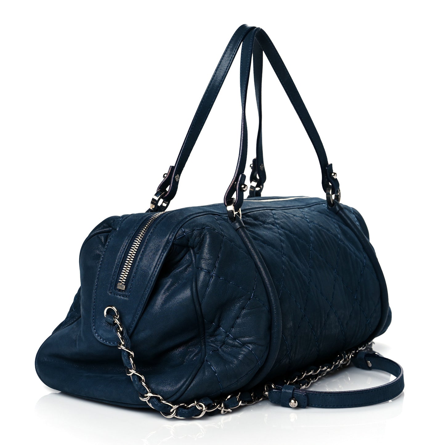 Iridescent Calfskin Quilted Relax CC Bowler Blue