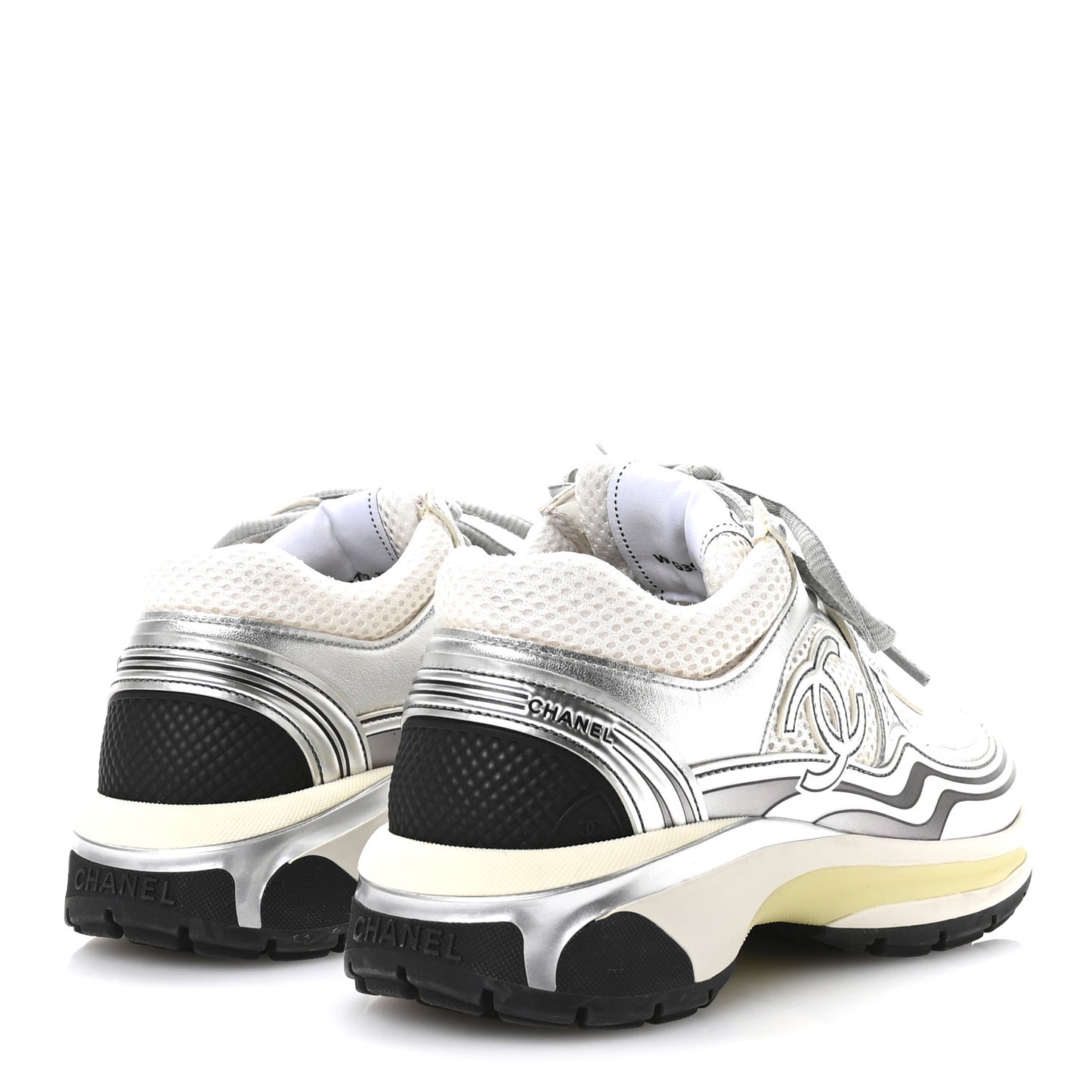 Fabric Laminated Calfskin Stretch CC Sneakers 35 White Silver