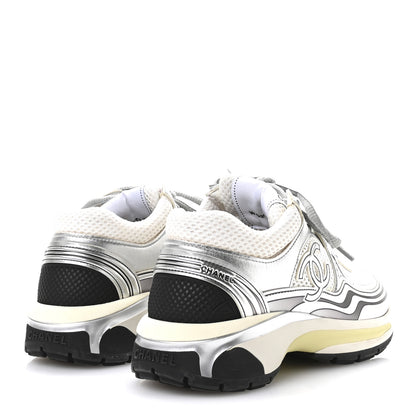 Chanel Fabric Laminated Calfskin Stretch CC Sneakers 35 White Silver 6 of 10