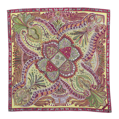 Hermes Cashmere Silk Le Jardin De La Maharani Shawl 140 Jaune Anis Fuchsia Vert 1 of 6