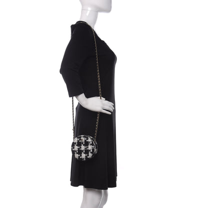 Chanel Tweed Quilted Round Clutch With Chain Black Ecru White 2 of 9