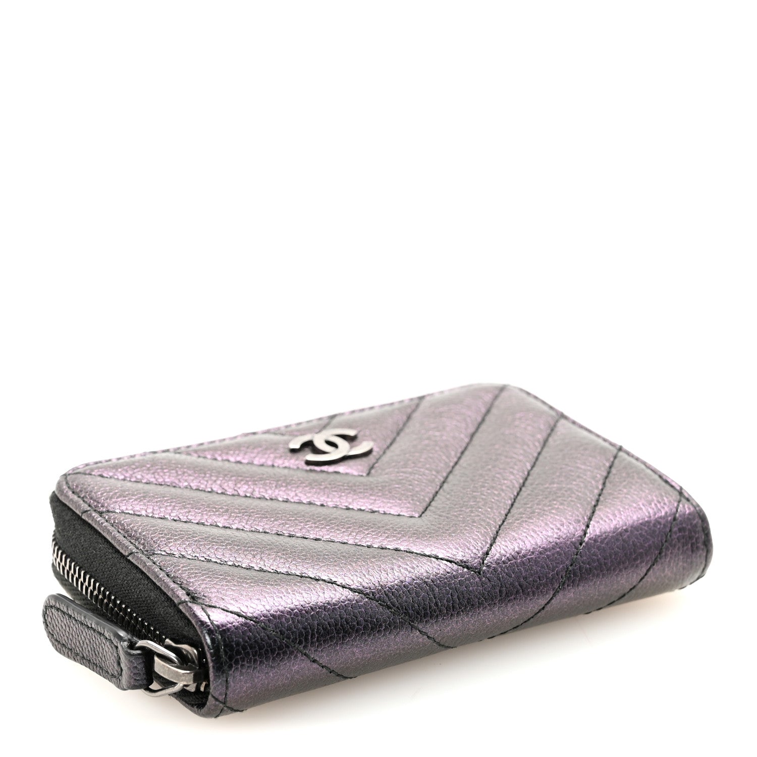 Chanel Iridescent Caviar Chevron Quilted Zip Around Coin Purse Black 4 of 7