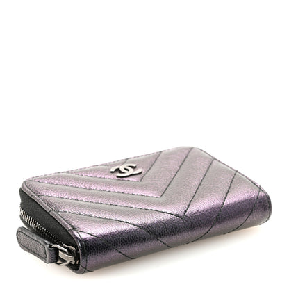 Chanel Iridescent Caviar Chevron Quilted Zip Around Coin Purse Black 4 of 7