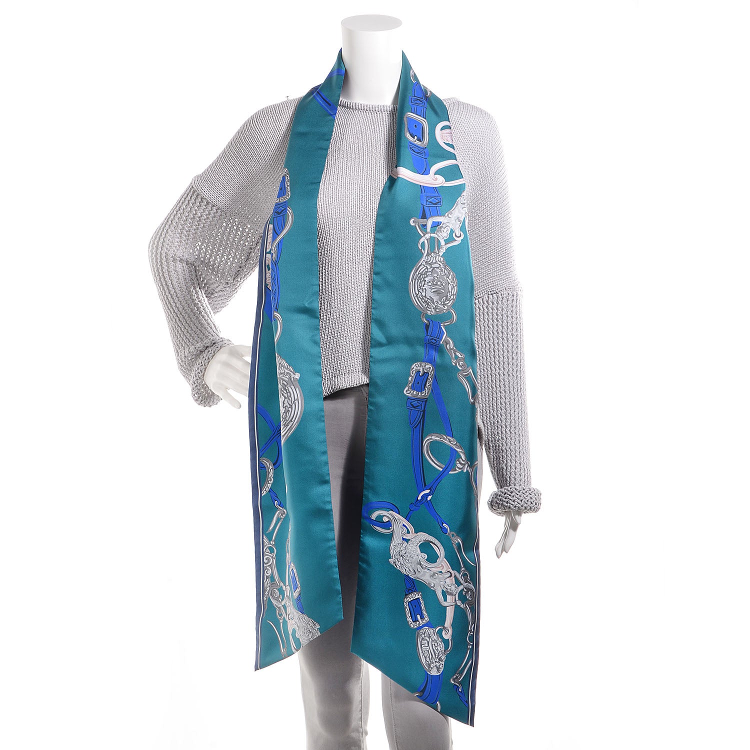 Hermes Silk Brides De Gala Maxi Twilly Canard Marine Gris Acier 2 of 7