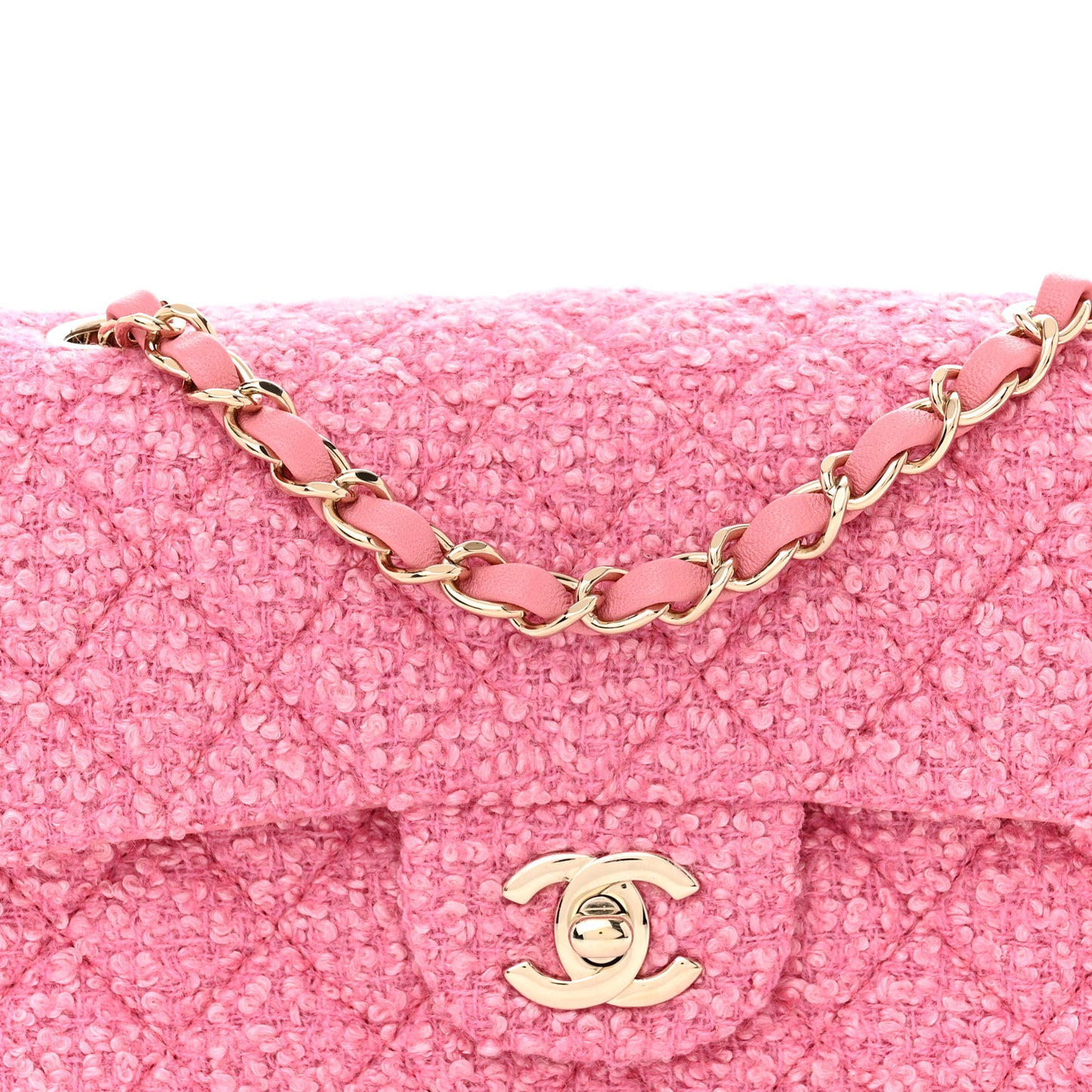 Tweed Quilted Mini Rectangular Flap Pink