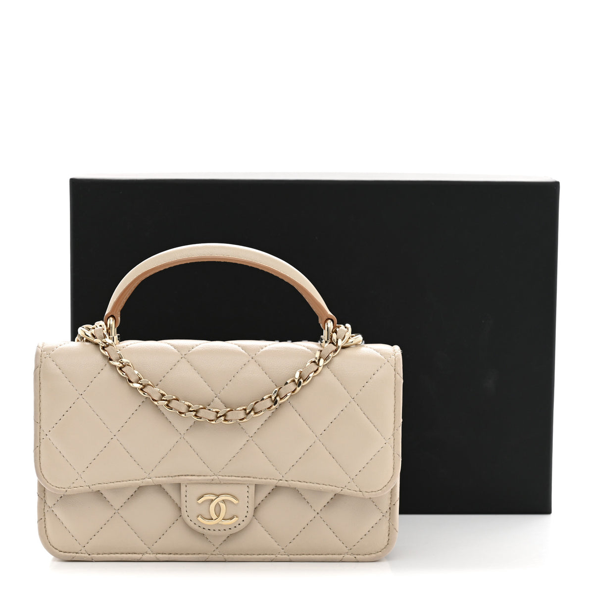 Chanel Lambskin Quilted Flap Phone Holder With Chain Ecru Dark Beige 12 of 12