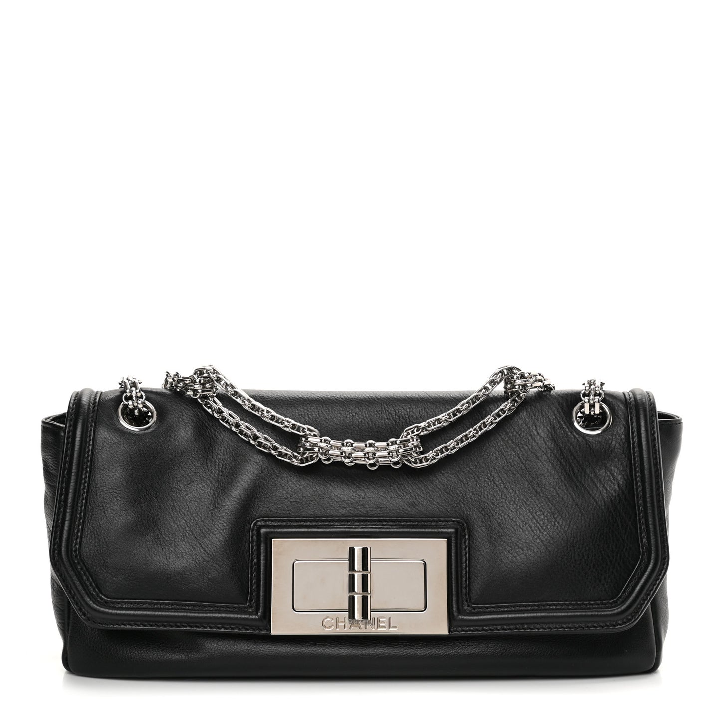 Grained Calfskin Mademoiselle Lock Bijoux Chain Flap Black