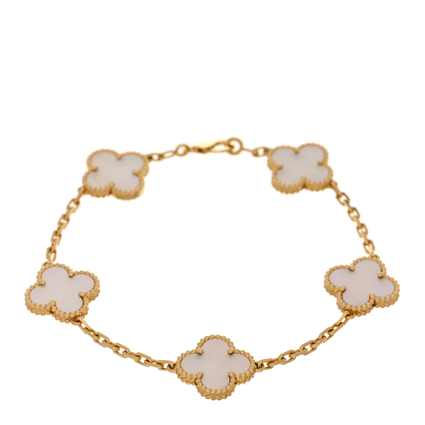 18K Yellow Gold Mother of Pearl 5 Motifs Vintage Alhambra Bracelet