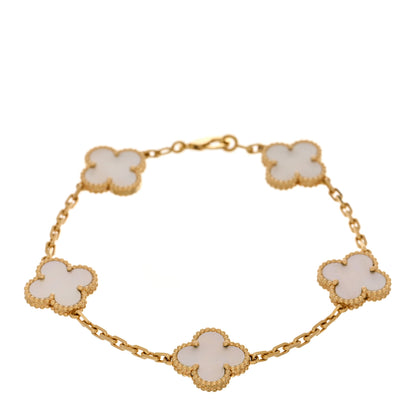 Van Cleef & Arpels 18K Yellow Gold Mother of Pearl 5 Motifs Vintage Alhambra Bracelet 1 of 4