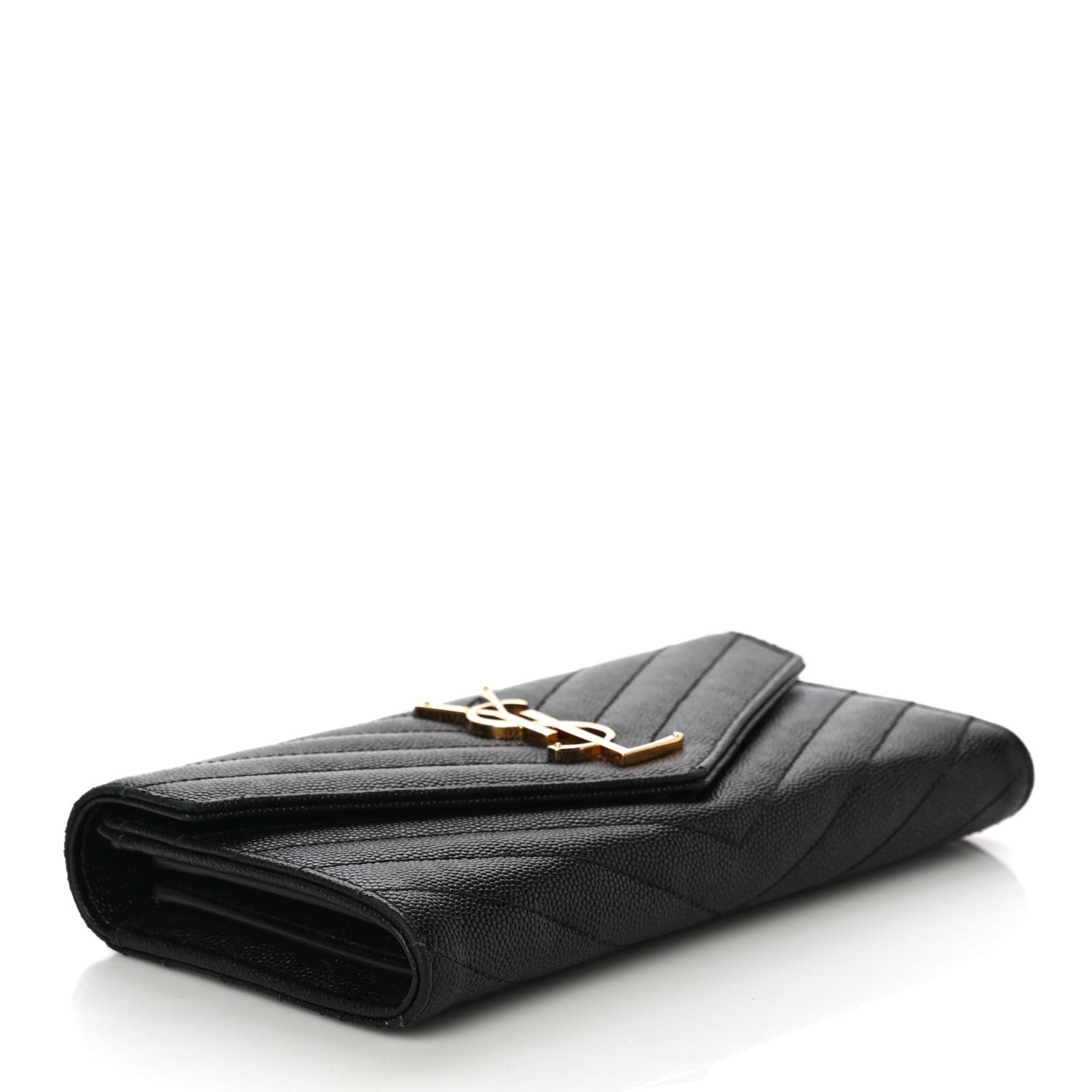 Saint Laurent Grain De Poudre Matelasse Chevron Monogram Flap Wallet Black 4 of 14