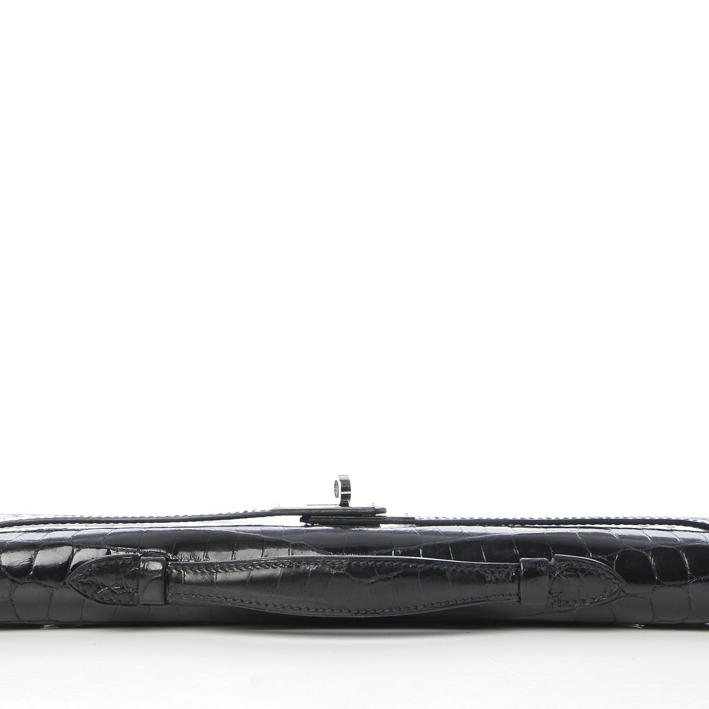 Shiny Niloticus Crocodile Kelly Cut Pochette Black