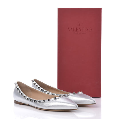 Valentino Garavani Metallic Pebbled Calfskin Rockstud Ballerina Flats 39 Silver 10 of 10