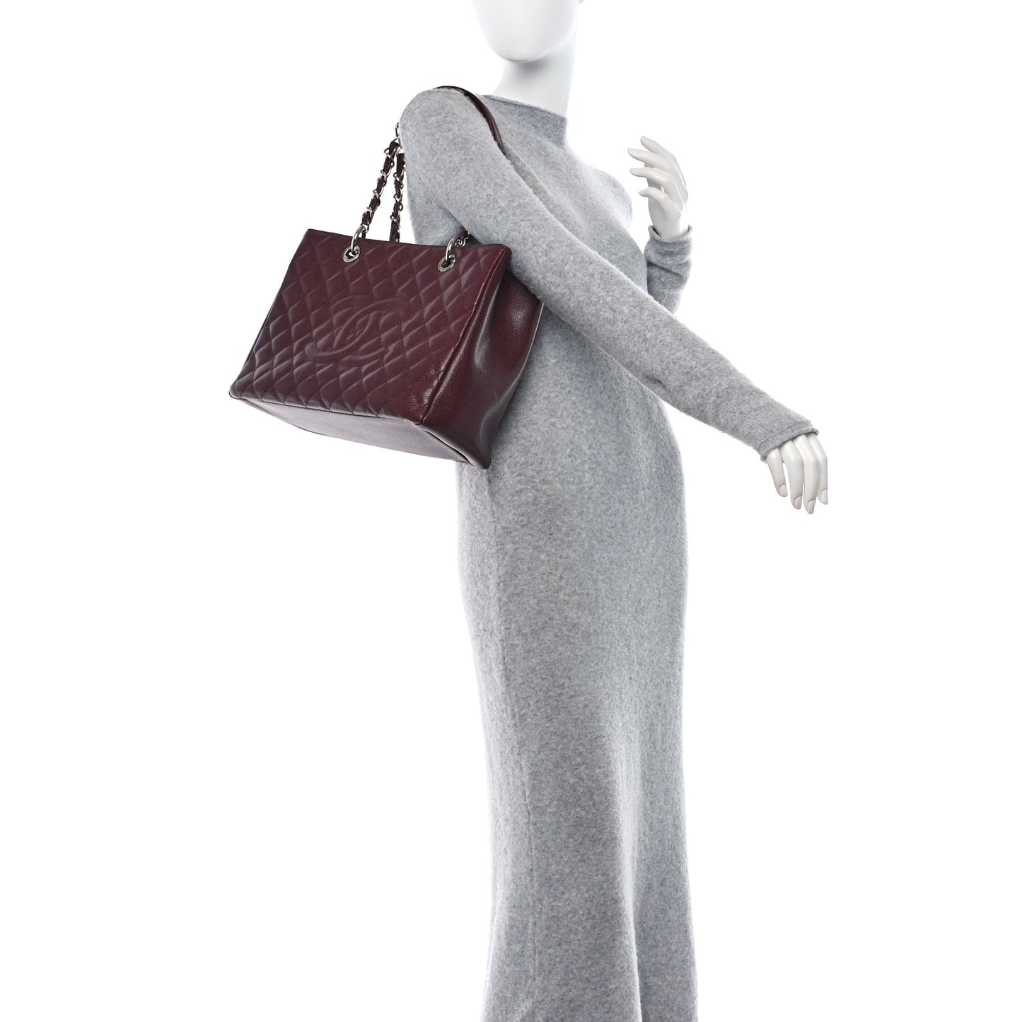 Caviar Quilted Grand Shopping Tote GST Dark Burgundy