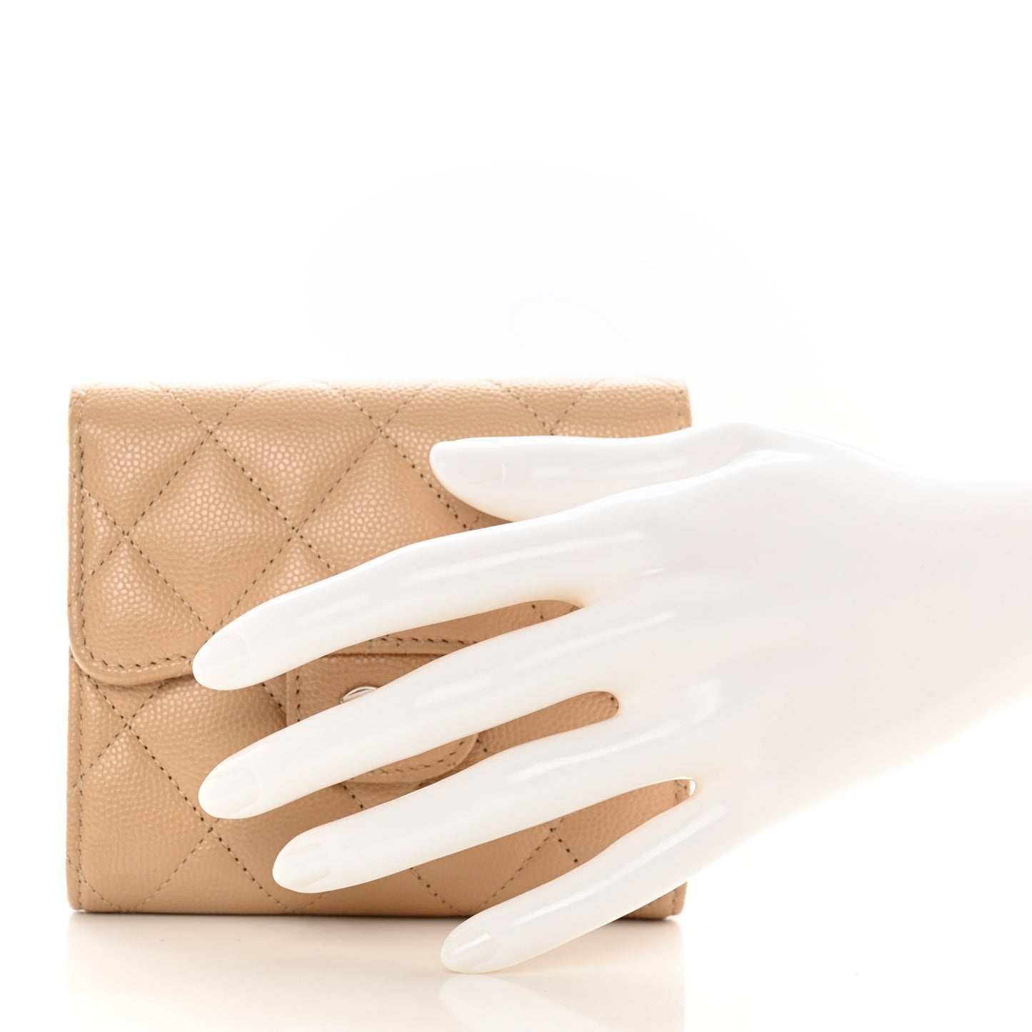Caviar Quilted Compact Flap Wallet Beige