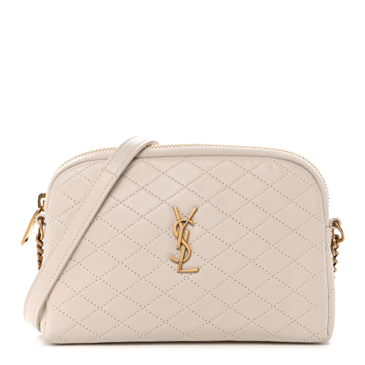 Lambskin Quilted Gaby Zipped Pouch Crema Soft