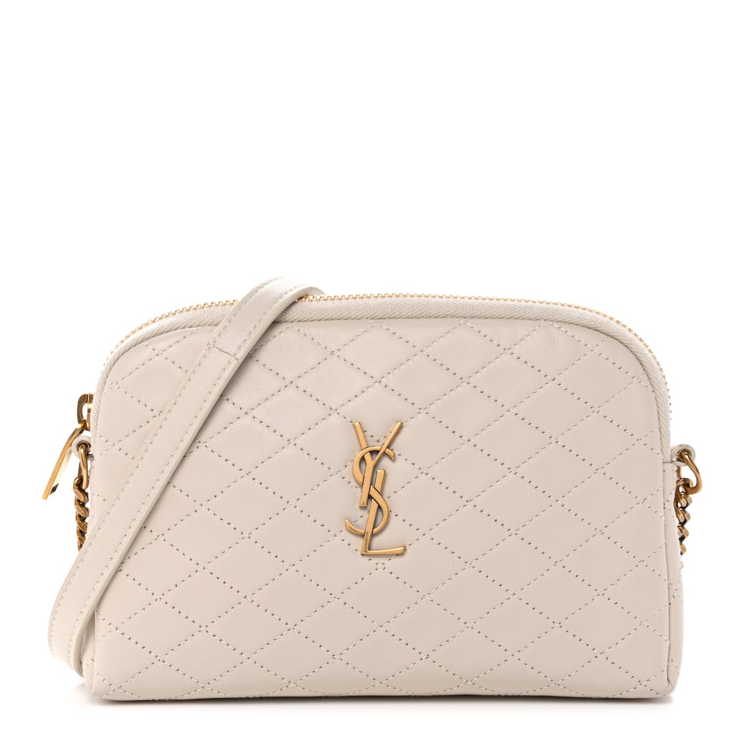 Saint Laurent Lambskin Quilted Gaby Zipped Pouch Crema Soft 1 of 12