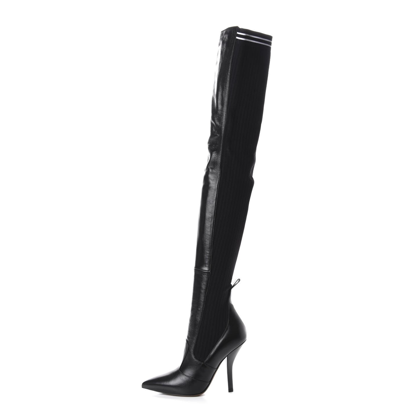 Vitello Lucido Stretch Fabric Striped Rockoko Thigh High 105mm Sock Boots 38.5 Black