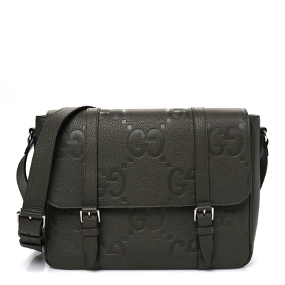 Gucci Piuma Calfskin Jumbo GG Embossed Double Buckle Medium Messenger Bag Dark Vintage Olive 1 of 10