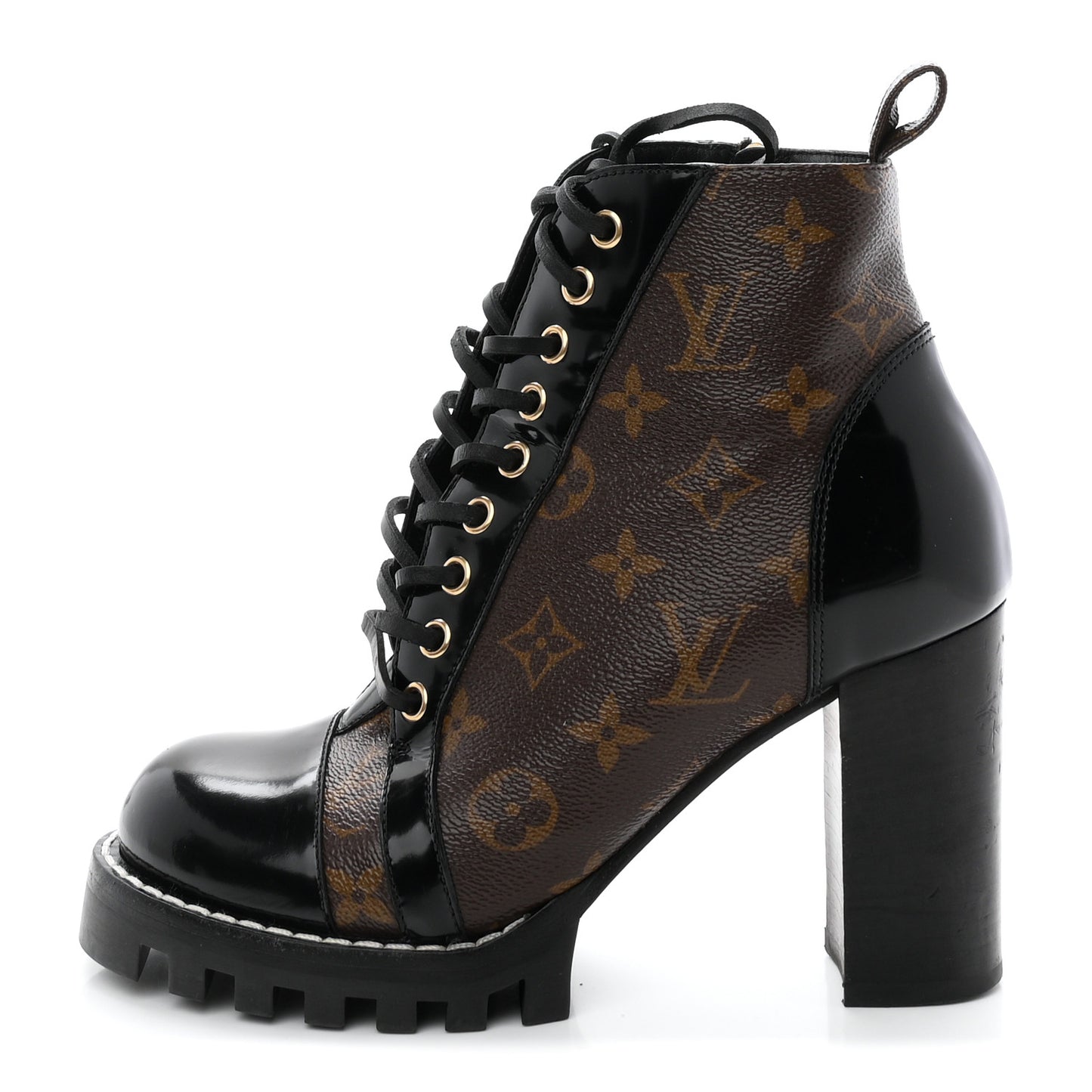 Patent Calfskin Monogram Star Trail Ankle Boots 37.5 Black